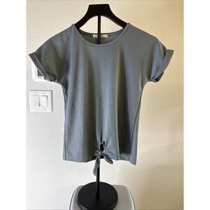 Trend Blossoms Women's  TShirt Cropped Front Tie Blue Size‎ XS